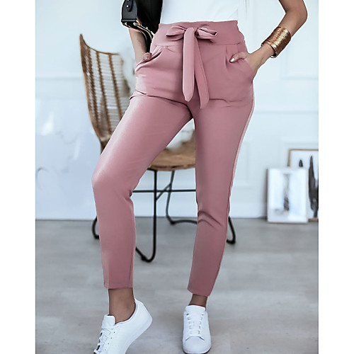 

Women's Basic Loose Daily Chinos Pants Solid Colored High Waist Black Blushing Pink Khaki