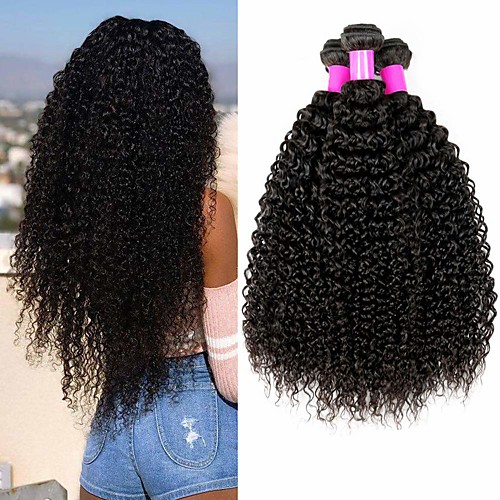 

4 Bundles Hair Weaves Brazilian Hair Kinky Curly Human Hair Extensions Remy Human Hair 100% Remy Hair Weave Bundles 400 g Natural Color Hair Weaves / Hair Bulk Human Hair Extensions 8-28 inch Natural