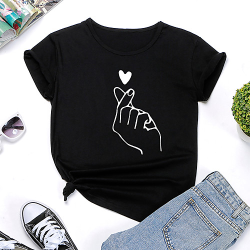 

Women's T shirt Heart Graphic Prints Print Round Neck Tops 100% Cotton Basic Basic Top White Black Yellow