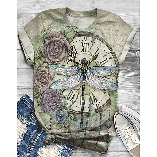 

Women's T shirt Animal Round Neck Tops Basic Top Blue Purple Green