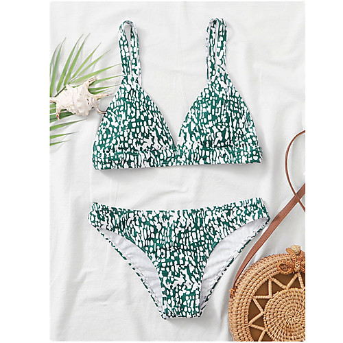 

Women's Bikini Tankini Swimsuit Print Leopard Floral White Red Yellow Green Swimwear Padded Bathing Suits / Animal