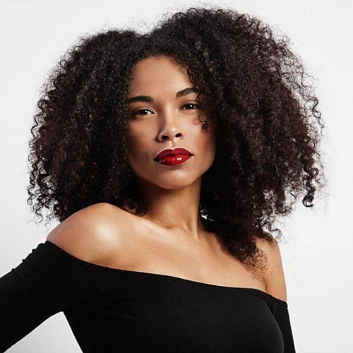 

Synthetic Wig Afro Curly Middle Part Wig Long Black Synthetic Hair 16 inch Women's Easy to Carry Comfy Fluffy Black