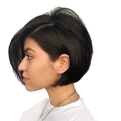 

Human Hair Lace Front Wig Bob Pixie Cut style Malaysian Hair Natural Straight Black Wig 130% Density Classic Women Fashion Women's Short Medium Length Human Hair Lace Wig Clytie