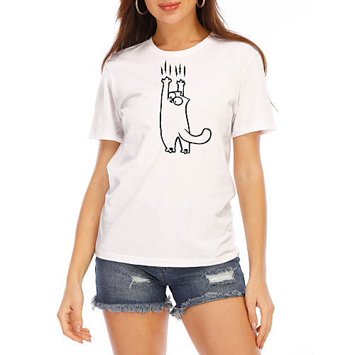 

Women's T shirt Graphic Prints Round Neck Tops 100% Cotton Basic Top White