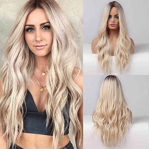 

Synthetic Wig Curly Natural Wave Middle Part Side Part Wig Very Long Ombre Blonde Synthetic Hair 26 inch Women's Fashionable Design Cosplay Party Blonde Ombre BLONDE UNICORN / African American Wig