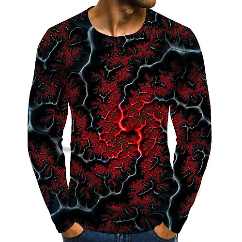 

Men's T shirt Graphic Plus Size Print Long Sleeve Daily Tops Basic Exaggerated Blue Red Green