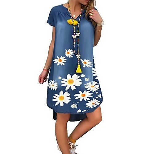 

Women's Shift Dress Knee Length Dress Blue Purple Green Gray Light Blue Short Sleeve Floral Summer V Neck Casual 2021 S M L XL XXL 3XL