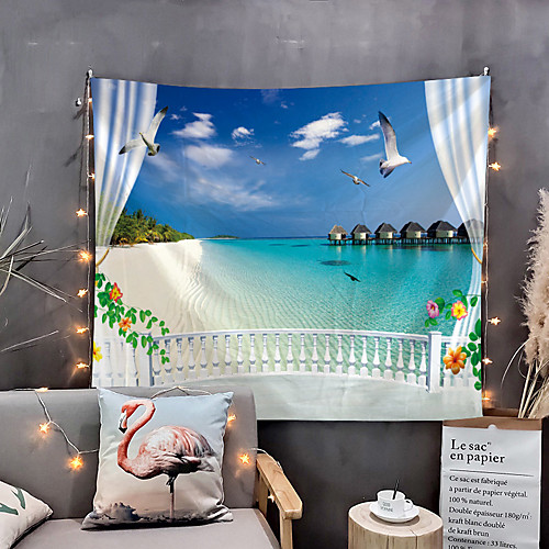 

Window Landscape Wall Tapestry Art Decor Blanket Curtain Picnic Tablecloth Hanging Home Bedroom Living Room Dorm Decoration Polyester Sea Ocean Beach Pier Animal