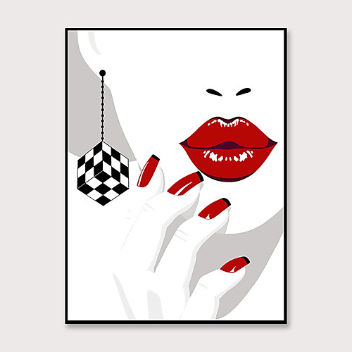 

Framed Art Pop Cartoon Canvas Printing Modern Fashion Red Lip Temptation PS Oil Painting Wall Art Suitable for Porch Corridor Decorates Ready To Hang