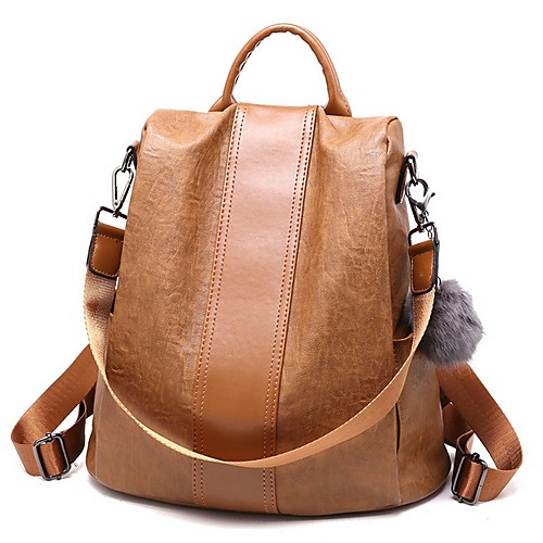 

Women's PU School Bag Commuter Backpack Large Capacity Zipper Solid Color Daily Black Brown