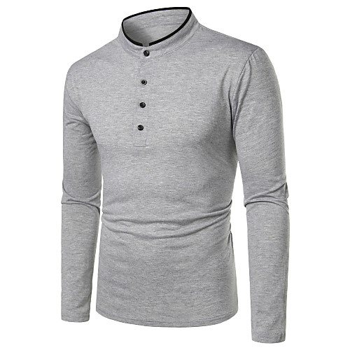 

Men's Polo Solid Colored Patchwork Long Sleeve Daily Tops Basic Light gray