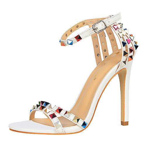 

Women's Sandals Sexy Shoes Stiletto Heel Open Toe High Heel Sandals Daily PU Rivet Solid Colored Nude White Black