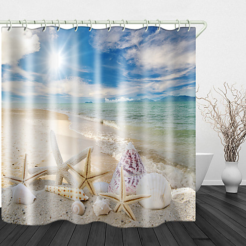 

Sunny Beach Digital Print Waterproof Fabric Shower Curtain For Bathroom Home Decor Covered Bathtub Curtains Liner Includes With Hooks