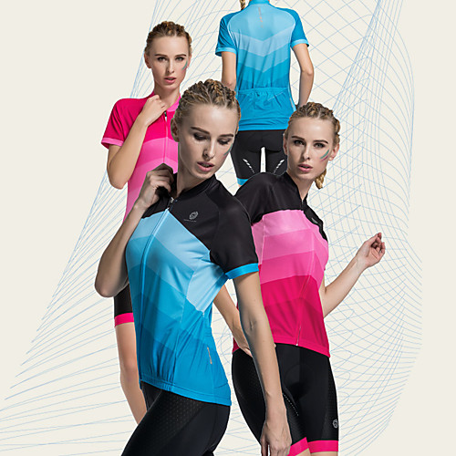 

TASDAN Women's Short Sleeve Cycling Jersey with Shorts Polyester Black / Red Red Blue Patchwork Gradient Bike Clothing Suit Breathable 3D Pad Quick Dry Reflective Strips Back Pocket Sports Patchwork