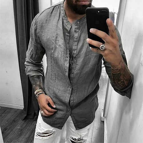 

Men's Shirt Solid Colored Long Sleeve Daily Tops Basic White Black Gray