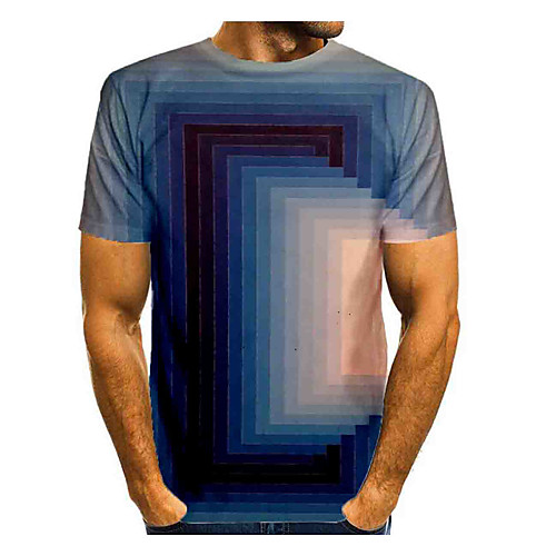 

Men's T shirt Graphic Optical Illusion Print Short Sleeve Daily Tops Basic Navy Blue