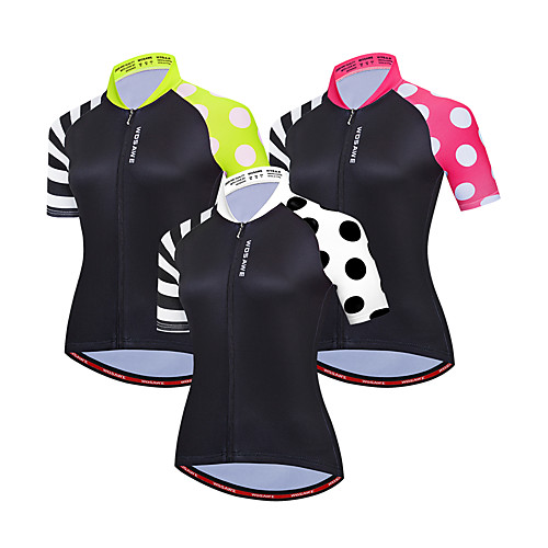 

WOSAWE Women's Short Sleeve Cycling Jersey Black Red Green Dot Solid Color Patchwork Bike Jersey Top Mountain Bike MTB Road Bike Cycling Windproof Breathable Quick Dry Sports Clothing Apparel