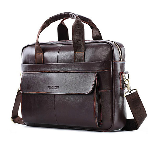 

Men's Bags Cowhide Shoulder Messenger Bag Laptop Bag Briefcase Belt Zipper Daily Office & Career Handbags Coffee