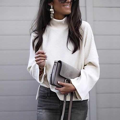 

Women's Blouse Shirt Solid Colored Long Sleeve Standing Collar Tops Basic Top White