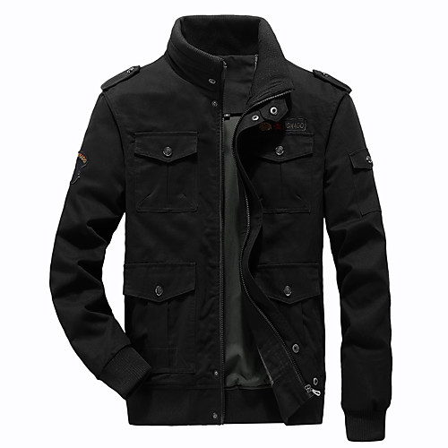 

Men's Hiking Jacket Military Tactical Jacket Outdoor Solid Color Thermal Warm Windproof Lightweight Breathable Jacket Top Cotton Full Zip Hunting Fishing Climbing Black Army Green Khaki / Casual