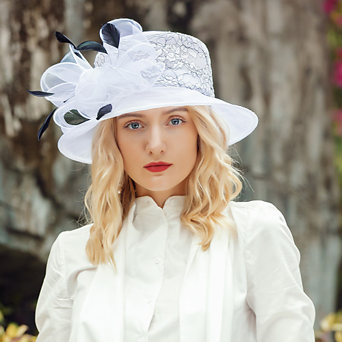 

Headwear Elegant Organza Hats with Feather / Bowknot 1pc Wedding / Party / Evening Headpiece