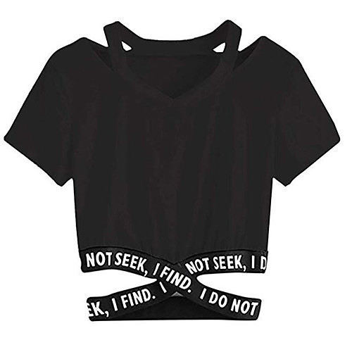 

Women's T shirt Tee / T-shirt Black White Cross Halter Crop Top Halter Neck Cotton Plain Cute Sport Athleisure T Shirt Short Sleeves Lightweight Breathable Soft Exercise & Fitness Running Everyday Use
