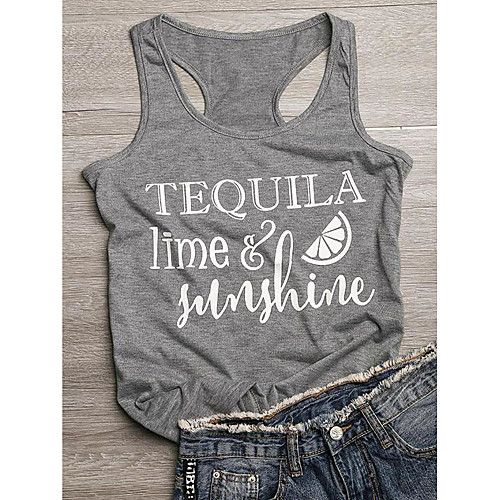 

Women's T-shirt Graphic Prints Letter Print Round Neck Tops Slim 100% Cotton Basic Basic Top Dark Gray