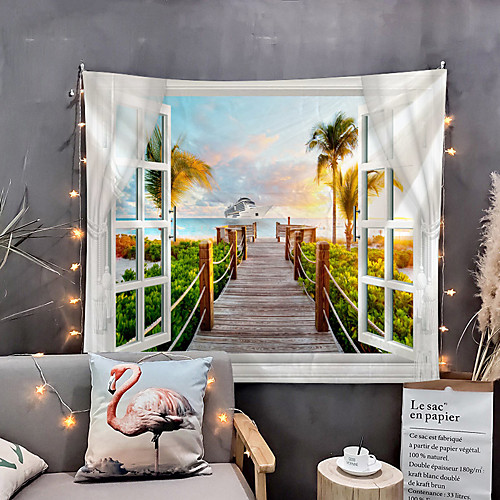 

Window Landscape Wall Tapestry Art Decor Blanket Curtain Picnic Tablecloth Hanging Home Bedroom Living Room Dorm Decoration Polyester Sea Ocean Beach Palm Pier