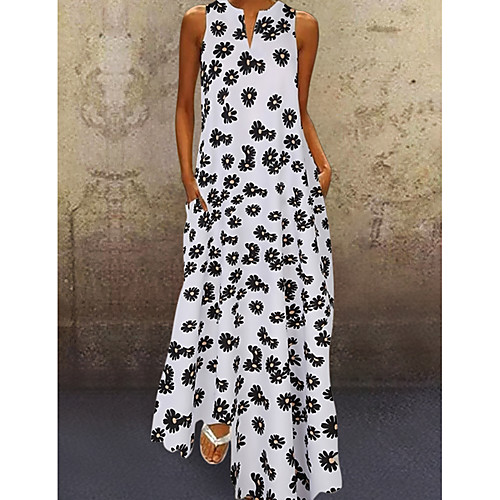 

Women's A Line Dress Maxi long Dress White Blue Green Light Blue Sleeveless Daisy Floral Summer V Neck Vintage 2021 S M L XL XXL 3XL 4XL 5XL