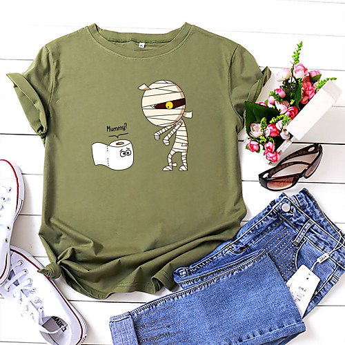 

Women's T-shirt Abstract Print Round Neck Tops 100% Cotton Basic Basic Top White Black Yellow