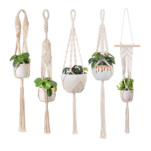 

1 pcs Hand Woven Macrame Tapestry Plant Hanger Holder Bohemian Boho Wall Hanging Ornament Art Decor Home Bedroom Living Room Decoration Nordic Handmade Tassel Cotton