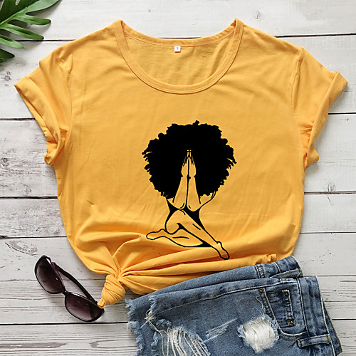 

Women's T shirt Graphic Text Graphic Prints Print Round Neck Tops 100% Cotton Basic Basic Top White Black Purple