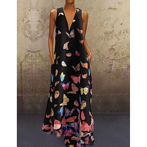 

Women's A Line Dress Maxi long Dress Black Blue Red Green Light Blue Sleeveless Print Summer V Neck Casual Boho 2021 S M L XL XXL 3XL 4XL 5XL