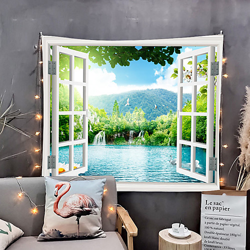 

Window Landscape Wall Tapestry Art Decor Blanket Curtain Picnic Tablecloth Hanging Home Bedroom Living Room Dorm Decoration Polyester Lake Rive Forest Mountain
