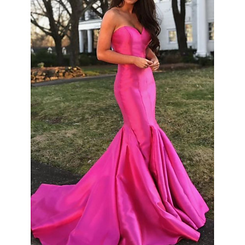 

Mermaid / Trumpet Reformation Amante Elegant Engagement Formal Evening Dress Sweetheart Neckline Sleeveless Sweep / Brush Train Satin with Sleek 2021