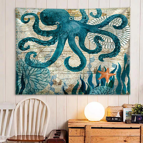 

Oil Painting Style Wall Tapestry Art Decor Blanket Curtain Hanging Home Bedroom Living Room Decoration Seabed Animal Octopus
