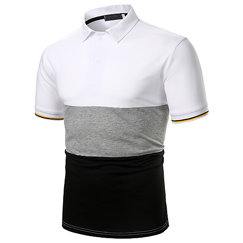 

Men's Polo Color Block Patchwork Short Sleeve Work Tops Basic White Orange