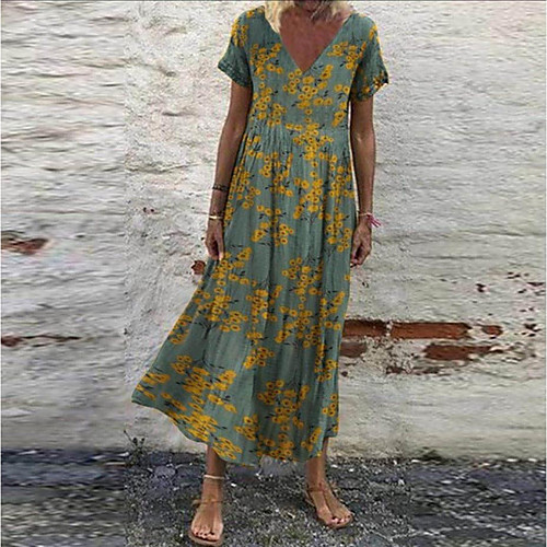 

Women's Swing Dress Maxi long Dress - Short Sleeve Floral Print Print V Neck Casual Daily 2020 White Red Green Gray S M L XL XXL XXXL XXXXXL