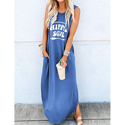 

Women's Sundress Maxi long Dress - Sleeveless Letter Print Summer Casual Vacation 2020 Black Blue Red Green Brown S M L XL XXL XXXL