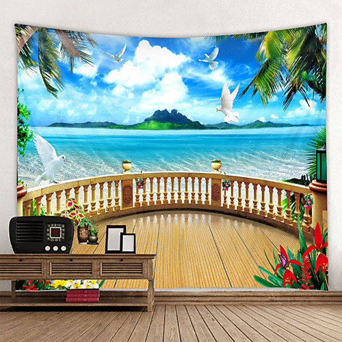 

Window Landscape Wall Tapestry Art Decor Blanket Curtain Picnic Tablecloth Hanging Home Bedroom Living Room Dorm Decoration Polyester Sea Ocean Beach Palm Animal