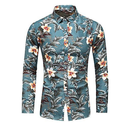 

Men's Shirt Floral Plus Size Print Long Sleeve Daily Tops Basic Green