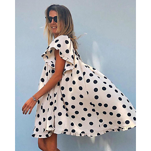 

Women's Swing Dress Short Mini Dress White Short Sleeve Polka Dot Backless Ruched Print Spring Sexy 2021 S M L XL XXL 3XL