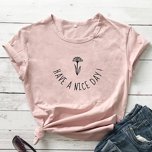 

Women's T shirt Graphic Text Graphic Prints Print Round Neck Tops 100% Cotton Basic Basic Top White Black Red
