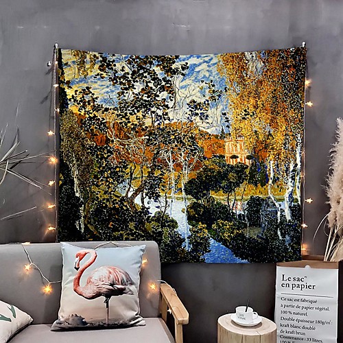 

Oil Painting Style Wall Tapestry Art Decor Blanket Curtain Hanging Home Bedroom Living Room Decoration Landscape Forest River