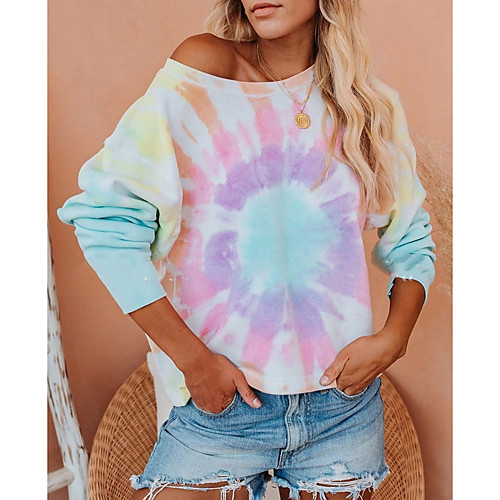 

Women's Pullover Sweatshirt Tie Dye Casual Hoodies Sweatshirts Purple Green