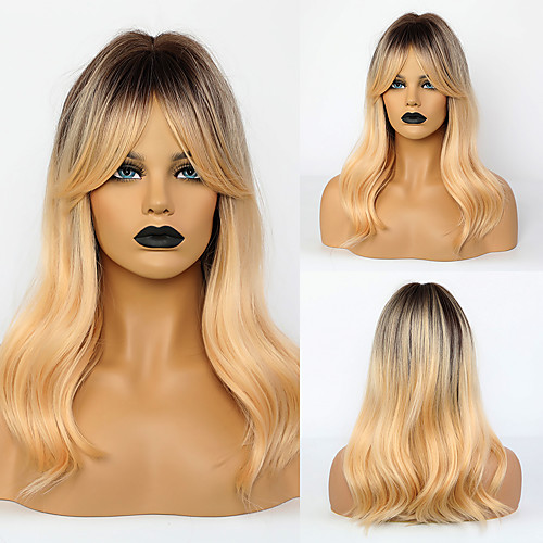 

Synthetic Wig Body Wave With Bangs Wig Medium Length Synthetic Hair 20 inch Women's Fashionable Design Life Women Ombre