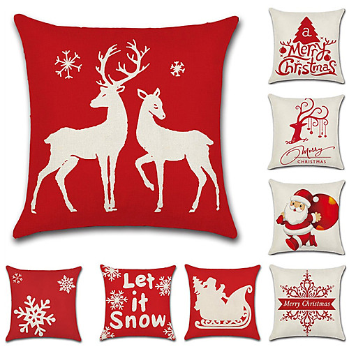 

1 Set of 9 pcs Christmas Series Decorative Linen Throw Pillow Cover 18 x 18 inches 45 x 45 cm