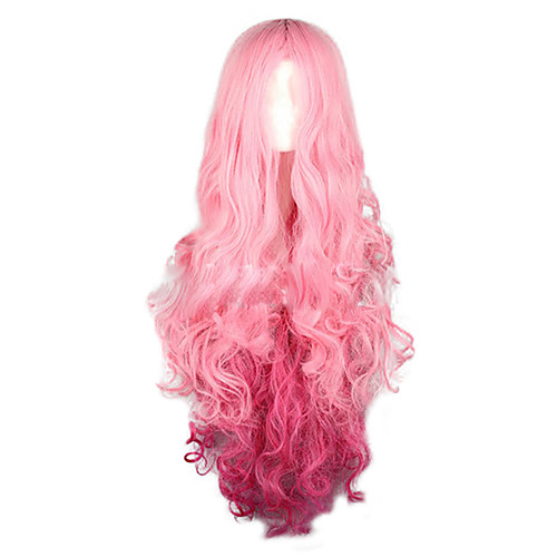 

Cosplay Costume Wig Synthetic Wig Curly Halloween Middle Part Wig Long PinkRed Synthetic Hair 28 inch Women's Party Synthetic Pink