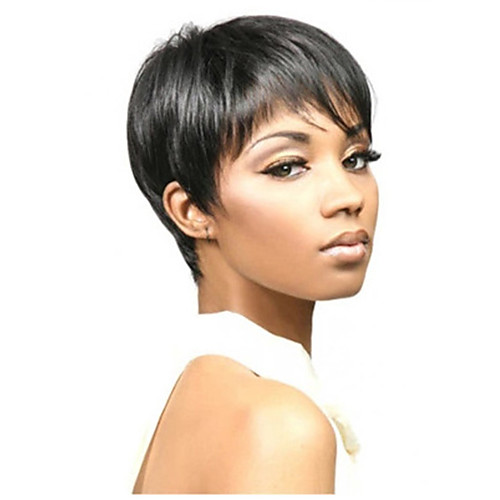

Synthetic Wig Natural Straight With Bangs Wig Short Natural Black Synthetic Hair 10 inch Women's Adorable Cool Fashion Black