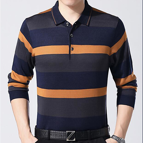 

Men's Polo Striped Long Sleeve Daily Tops Business Basic Yellow